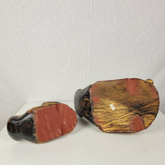 Vintage Carved Italian Wood Ducks Gold Brown 12" 8" Statues‎ 1960s Gilded Large - Picture 15 of 16